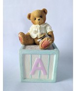 1999 Cherished Teddies Bear on Alphabet Block Enesco #536911 Hillman - $12.86