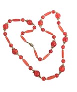 Vtg Mid-Century 24&quot; Red-Orange Lucite Bead Necklace Barrel Clasp Estate ... - €13,69 EUR