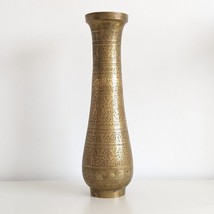 Antique Indian Brass Vase, Tall, Etched, Large - £43.59 GBP