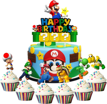 Acrylic Super Mario Happy Birthday, 7Pcs Mario Bros Smash Cake Topper, Party Sup - £15.60 GBP