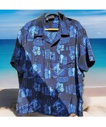 Kennington Ltd Vintage Shirt Mens Sz XL Blue Hawaiian Tapa Skull Pineapp... - $59.38 CAD
