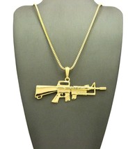 New AK47 Machine Gun Pendant &amp; 24&quot; BOX/CUBAN/ROPE Chain Hip Hop Necklace XSP504G - £11.15 GBP