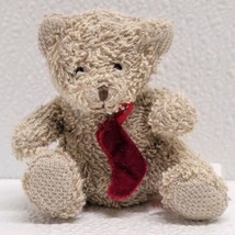 Russ Mini Beige Bear Plush With Red Christmas Stocking 3&quot; Terrycloth #4814 - £15.24 GBP