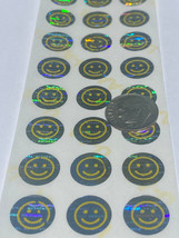100 HAPPY FACE-.50 INCH ROUND SECURITY HOLOGRAM LABELS STICKERS SEALS - £6.97 GBP