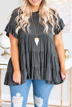 Gray Tiered Ruffled Short Sleeve Plus Size Blouse - £19.76 GBP+