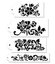 4 Piece Cake Decorating Airbrush Icing Frosting Fondant 4 Tier Flowers Stencils - £22.37 GBP