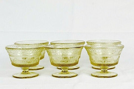 Set of 6 Patrician Yellow Federal Depression Footed Champagne Sherbet Glass 4 Oz - $39.59