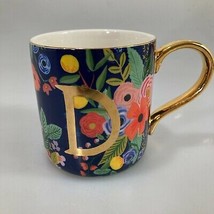 Anthropologie D Initial Mug Rifle Paper Co Floral Gold Coffee Tea Cup Monogram - £17.22 GBP