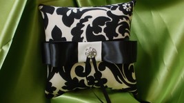 RING PILLOW Damask ring pillow Ringbearer Black Ivory Waverly Onyx Your ... - $26.95