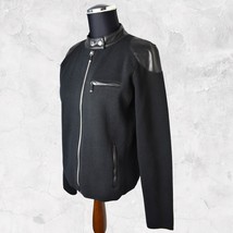 Ralph Lauren Black  Moto Jacket Faux Leather Trim Zip Front-Womens Size ... - $37.95
