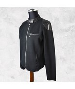 Ralph Lauren Black  Moto Jacket Faux Leather Trim Zip Front-Womens Size ... - $699.36 MXN