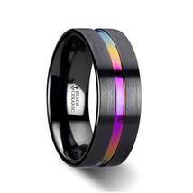 AZURE Flat Black Ceramic Ring Brushed with Rainbow Groove - 4mm - 8mm - £77.80 GBP