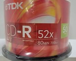 TDK CD-R 52x 50 Pack 80 Minute 700 MB Spindle New Sealed Original  - $23.75