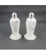 Frosted Floral Salt And Pepper Shakers Vintage Silver Caps Tops Ruffled ... - £12.57 GBP