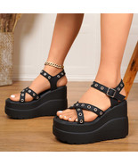 Eyelet Open Toe Platform Wedge Sandals - $80.85 CAD