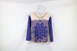 NOS Vtg Y2K Womens Medium Ribbed Knit Paisley Long Sleeve Raglan T-Shirt Cotton - £45.91 GBP