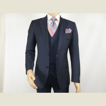 Men Suit BERLUSCONI Turkey 100% Italian Wool Super 180's 3pc Vested #Ber14 Navy image 3