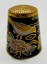 Vintage Cloisonne Enameled Thimble Enamel Brass Flowers Bird - £26.75 GBP