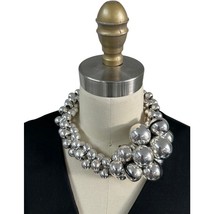 Vintage 80s Silver Bubbles Bead Avant-Garde Statement Necklace Space Age... - $118.80