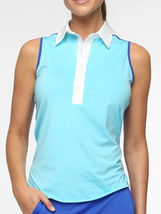 Nwt Belyn Key Frost Aqua Cobalt &amp; White Sleek Sleeveless Golf Shirt Xs S M &amp; L - £36.53 GBP