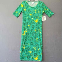 LuLaRoe Julia Womens Size XS Green Stretch Maxi Bold Floral Short Sleeve Casual - £9.63 GBP
