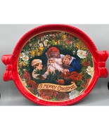Vtg Christmas Deluxe St Nick Bow Crystal Finish Serving Tray Cookies Pla... - $8.71
