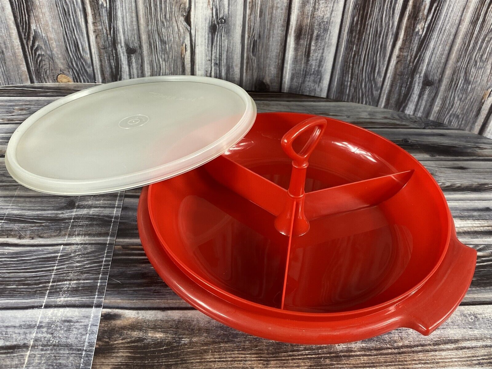 Tupperware Suzette Red Divided Condiment Tray Relish Caddy with Lid 608 ... - $11.64