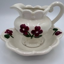 Vintage 1968 Atlantic Mold &quot;Forget Me Not&quot; ceramic pitcher and wash basi... - $22.76
