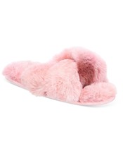 MSRP $35 Womens Faux-Fur Solid Crossband Slippers Pink Size Small 5-6 - £6.70 GBP