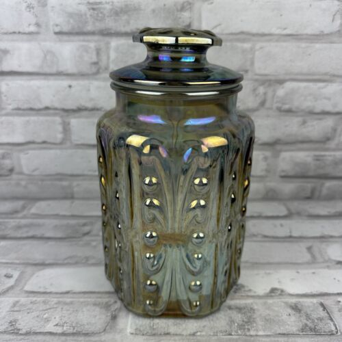 Primary image for LE Smith Imperial Atterbury Scroll Canister Jar Iridescent Carnival 9" Vintage
