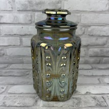 LE Smith Imperial Atterbury Scroll Canister Jar Iridescent Carnival 9&quot; Vintage - £25.51 GBP