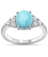 Sterling Silver Natural Larimar Oval Shape &amp; CZ Ring - €37,74 EUR
