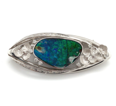 Platinum Australian Black Boulder Opal and Diamond Pin Pendant Flowers (#J6447) - £3,604.97 GBP
