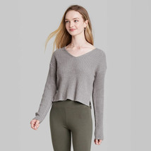 Wild Fable Women&#39;s V-Neck Rib Knit Pullover Sweater Gray Size Medium - £8.47 GBP