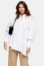 TOPSHOP Tiered Asymmetrical Poplin White Shirt SZ 10 US NWT - £70.95 GBP