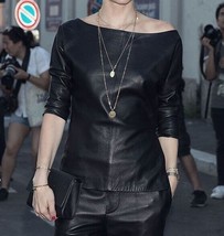 Leather Handmade Formal Stylish Casual Party Genuine Women Black Top Lam... - £96.36 GBP+