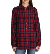 Jach&#39;s Girlfriend Womens Plaid Soft Flannel Shirt Red/Navy Fleece Pockets - £23.35 GBP