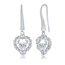 Sterling Silver Heart CZ Dangle Earrings - £34.06 GBP