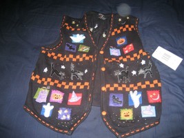 Vintage Halloween Pumpkin Bat cat button Sweater vest shirt studio Boo size P/L - £35.52 GBP