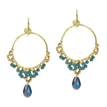 Elegant Belle Turquoise Stone Teardrop Dangle Brass Earrings - £9.92 GBP