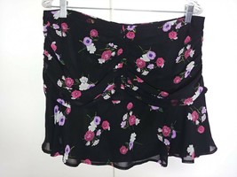 EXPRESS LADIES BLACK SHEER FLORAL MINI-SKIRT-12-LINED-RUCHED SEAMS-WORN ... - $8.59