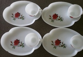 Vintage Federal Glass Rosecrest 8 PC Luncheon Snack Tea Set Red Rose Cup... - $100.00