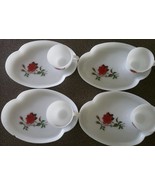 Vintage Federal Glass Rosecrest 8 PC Luncheon Snack Tea Set Red Rose Cup... - $140.33 CAD