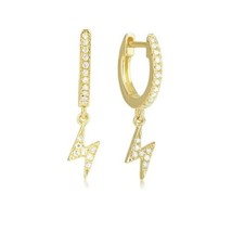 0.32CT Real Moissanite Lightning Bolt Hoop Earrings Yellow Gold Plated Silver - £129.16 GBP