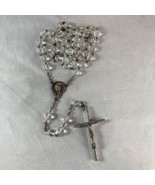 Clear Cut Crystal Beads Rosary Necklace Catholic Holy Cross Silver Tone ... - $54.09 CAD
