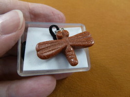 (ann-drag-6) orange Goldstone Dragonfly gemstone carving PENDANT necklac... - $12.19