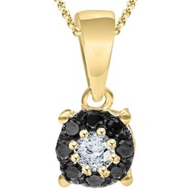 14K Yellow Gold Plated Silver Round Black &amp; White Diamond Pendant Necklace - £44.10 GBP