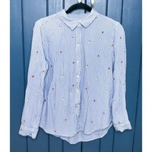 Striped Embroidered Fruit Button Down Shirt Size Large 12 - 14 Novelty - £3.89 GBP