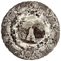 Antique 19th Century Staffordshire Brown Transferware Fountain Plate Woo... - $80.00
