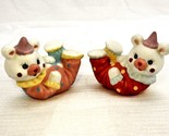 Novelty Salt &amp; Pepper Shakers, Bear Clowns Laying, Hand Painted Bisque P... - £15.37 GBP